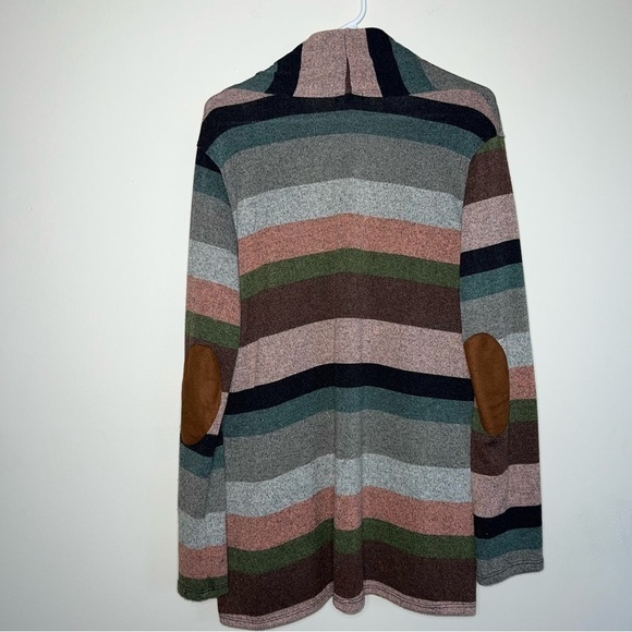 Egs Multi Colored Striped Suede Elbow Patch Open Cardigan with Pockets Size S/M - Picture 6 of 7